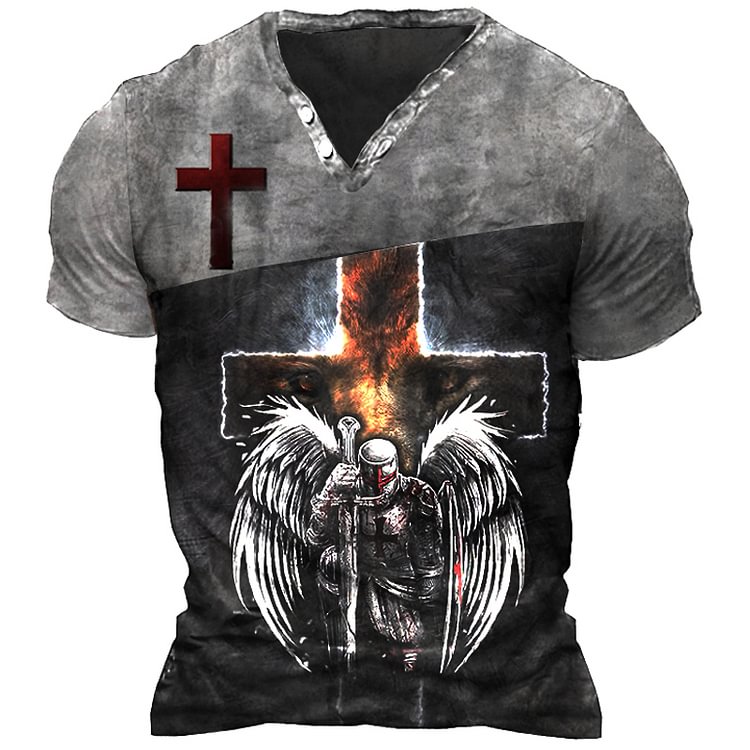 Templar Jesus Cross Men's Outdoor Tactical Henley T-Shirt