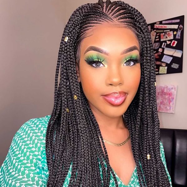 WEQUEEN Medium Fulani Braids Black Women Hairstyle Braided Lace Front Wigs