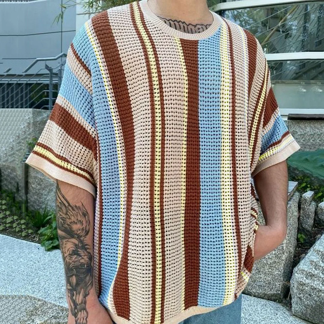 Uveng Uveng Men's New Summer Men's Knit Dress Round-Neck Short Sleeve Thin Knit T-Shirt SY0211