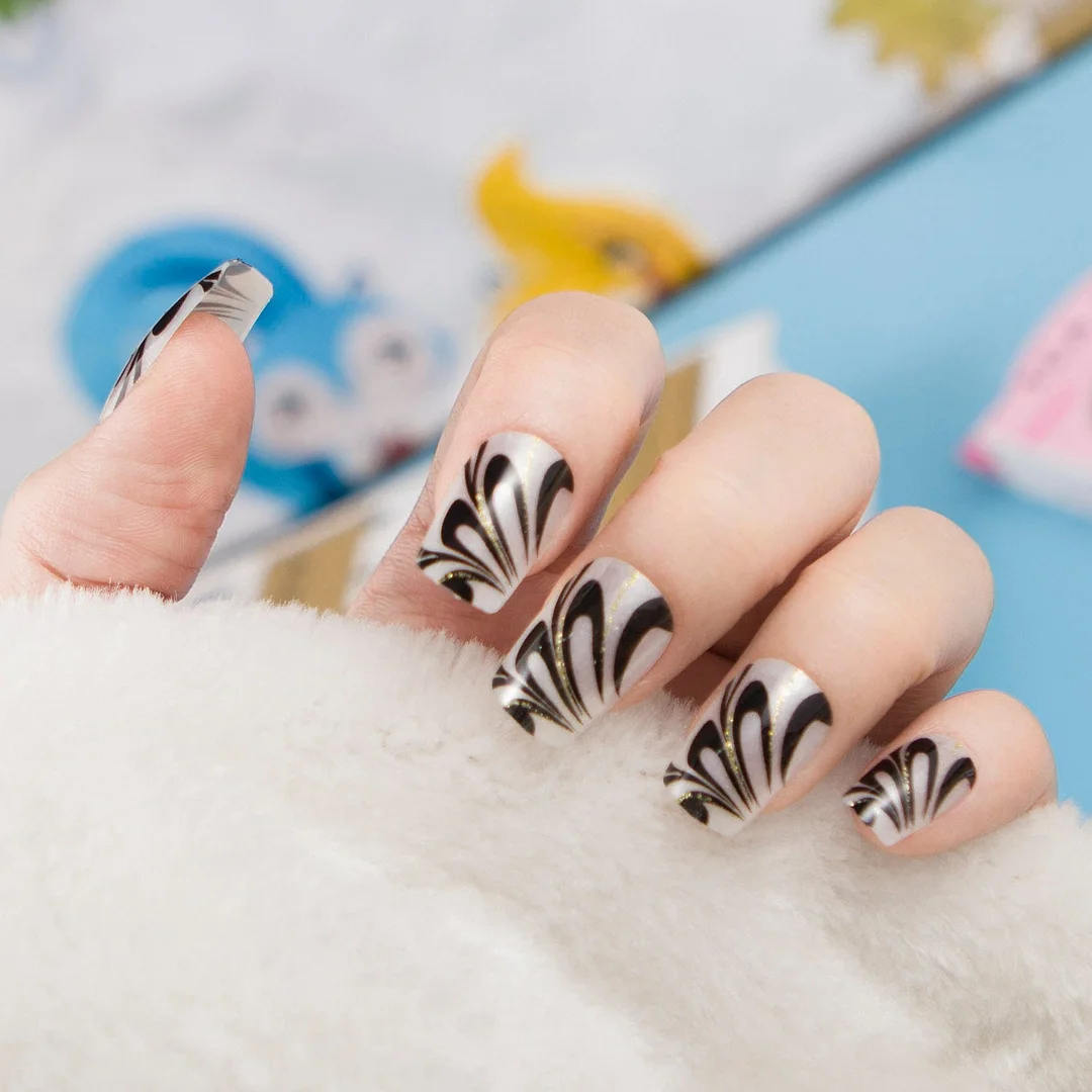 24pcs/set Fashion Acrylic Full Cover Fake Nails 10 Sizes Press on Nails Designs French False Nail Art Tips 278 Fingernail Tips-Nail Inspo