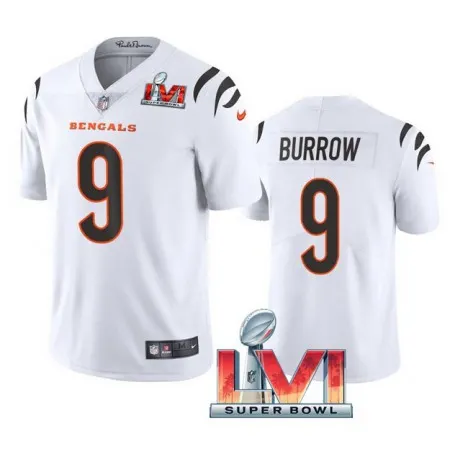 Men's Cincinnati Bengals #9 Joe Burrow 2022 White Super Bowl LVI Vapor Limited Stitched Jersey