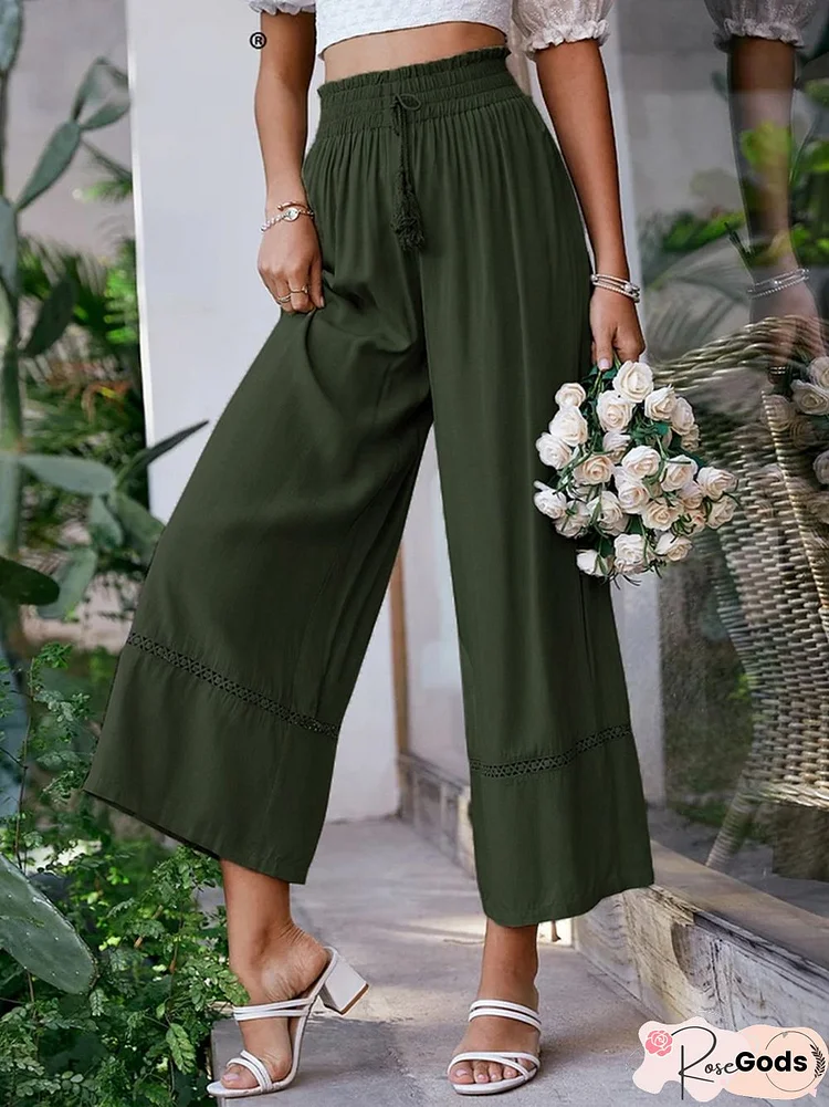 Plain Lace Edge Vacation Fashion Pants