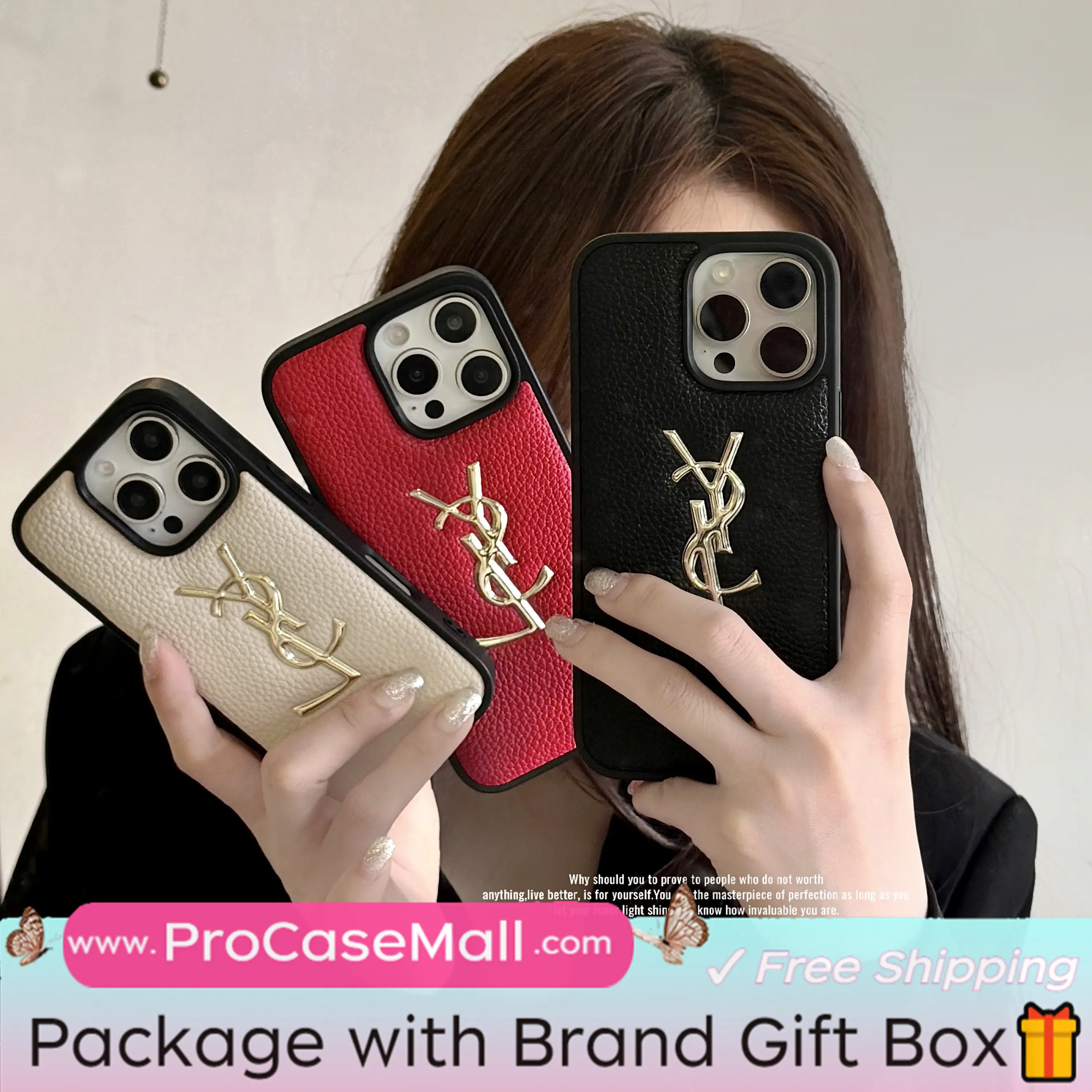 GOLD STAMPING GOLD PRINTED YSL LEATHER APPLE IPHONE CASE