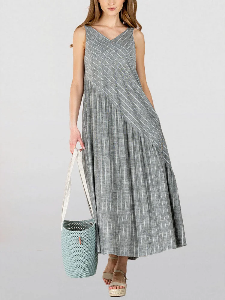 Striped Sleeveless Camisole Panel Long Dress