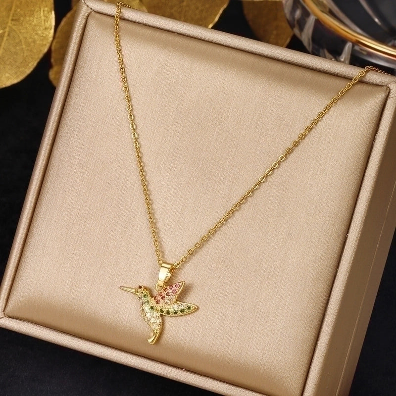 3 Pieces Elegant Minimalist Leaf Four Leaf Clover Insect Stainless Steel Plating Inlay Zircon Pendant Necklace