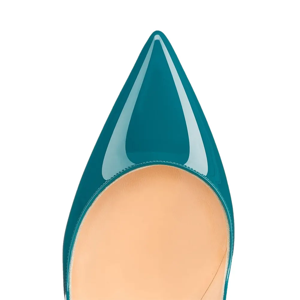 120mm Women's Classic Closed Pointed Toe Bridal Wedding Party Pumps Teal Patent-vocosishoes