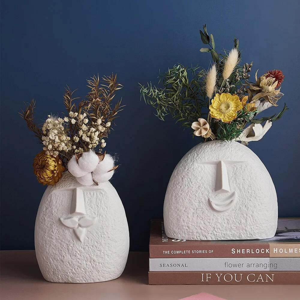Nordic Home Decoration Funny Face Ceramic Vase Furnishing Decorative Vases Ceramic Living Room Decor Modern Home Decor Gifts