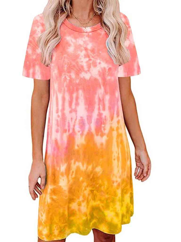 Women's Scoop Neck Short Sleeve Printed Midi Dress