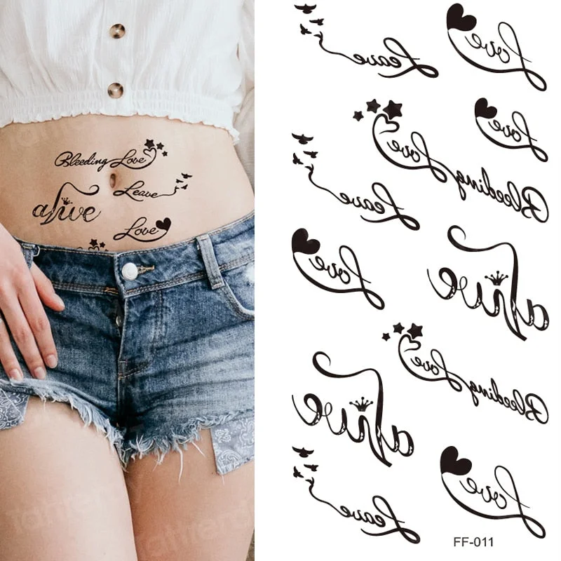 fake tatoo letter black english words tattoo lettering heart minimalist tattoo sticker for women mens girls body art hand back