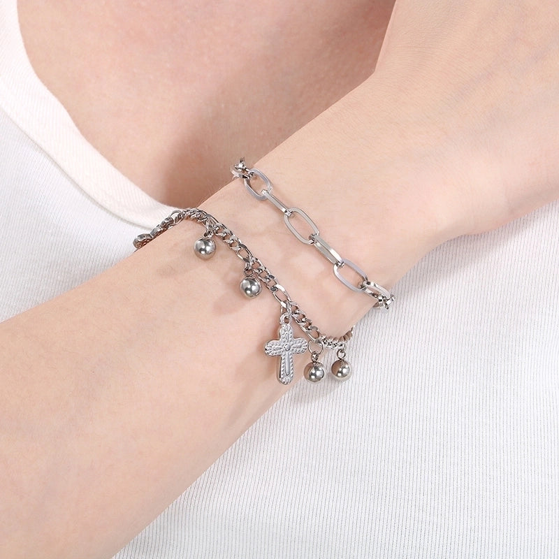 Elegant Minimalist Streetwear Cross 304 Stainless Steel 18K Gold Plated Bracelets In Bulk