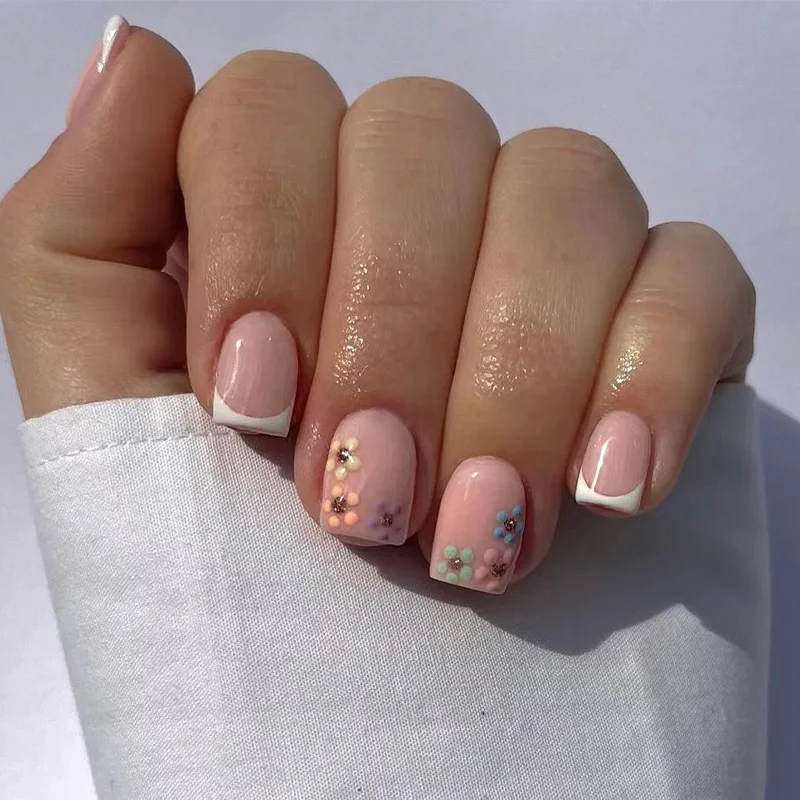 Oncedot Summer Nails Ideas – Minimalist Gradient Nude Short Square Press on Nails  