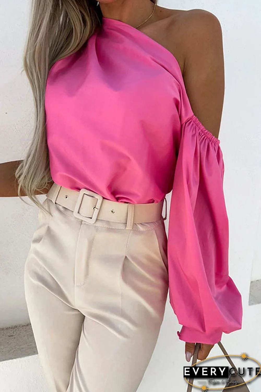 One Shoulder Puff Sleeve Blouse