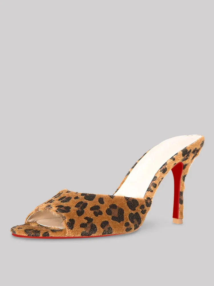100mm Women's Pointed Open Toe Sandals Red Bottom Mules Heels Slip on Stilettos