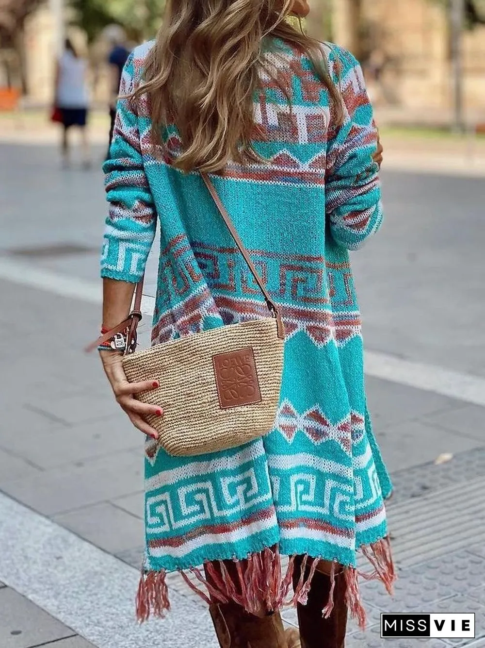 Geometric Winter West Styles/Cows Polyester Mid-weight High Elasticity Daily Long sleeve Collarless Sweater coat for Women