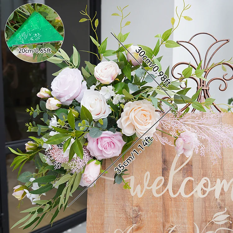 A8812 Wedding background Frame Arch decorated with pink rose greenery floral arrangement