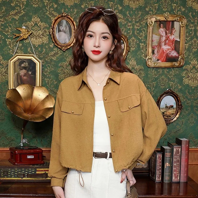 New Women's Shirt 2025 Spring Summer Long-sleeve Unique Design Sense Ladies Tops Drawstring Be All-match Lady Leisure Blouse