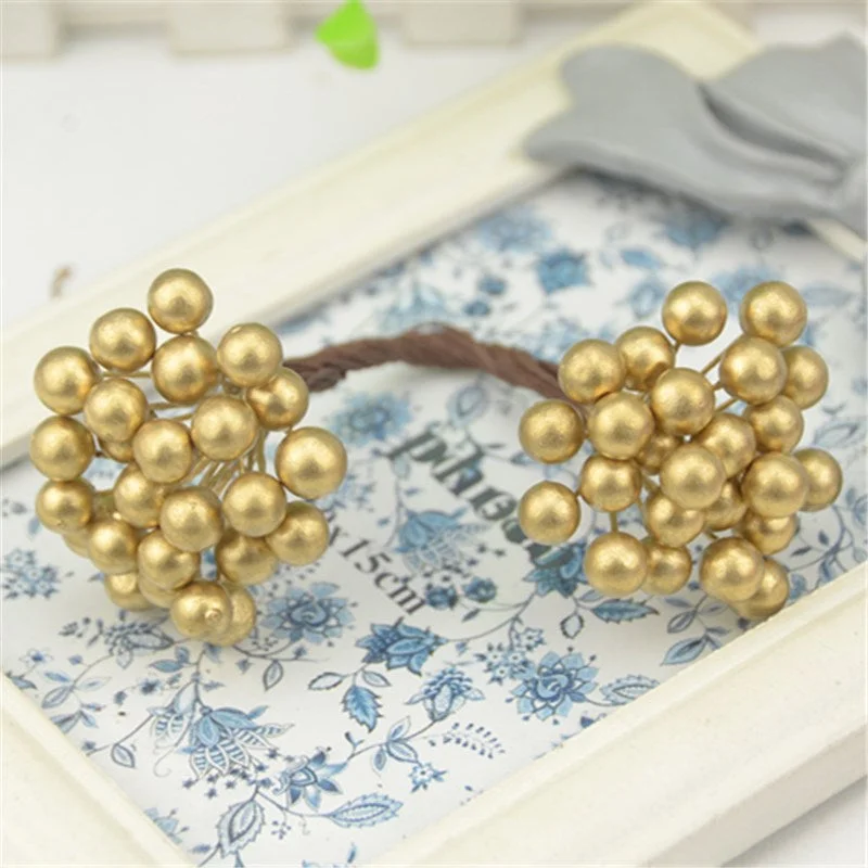 25pcs/50 Heads 0.7cm Mini Fake Fruit Small Double heads Berries Artificial Flower cherry Stamen Wedding Christmas Decorative