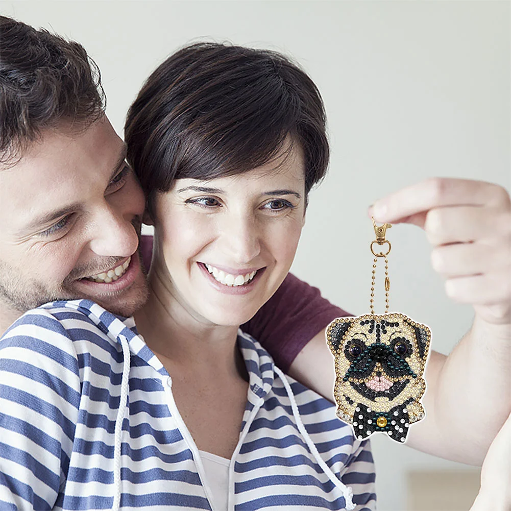 5pcs Diamond Painting Keyring Kits DIY Dog Keychain Bag Pendant(Double Sided)