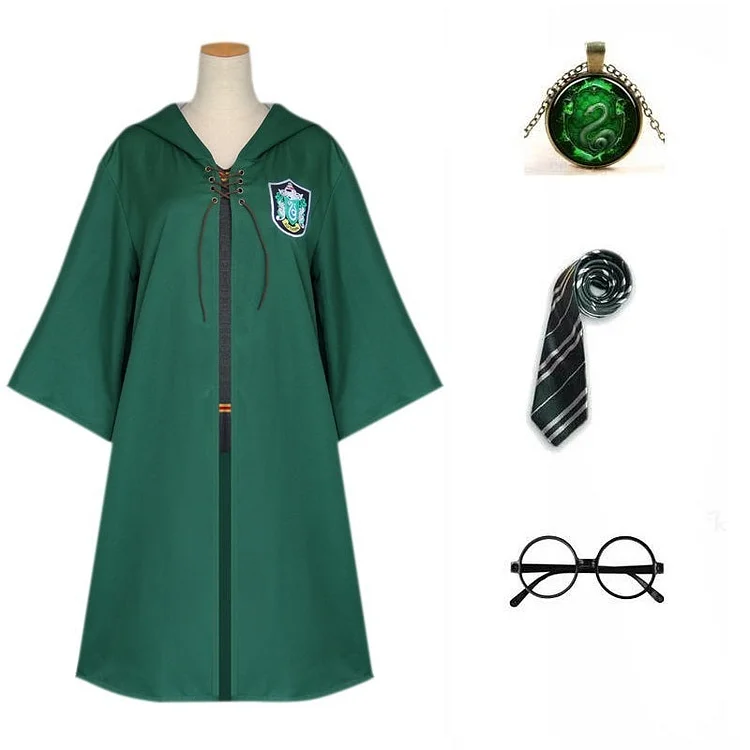 Mayoulove Harry Potter #13 Cosplay  Robe Cloak Clothes Slytherin Green Quidditch Costume Magic School Party Uniform-Mayoulove