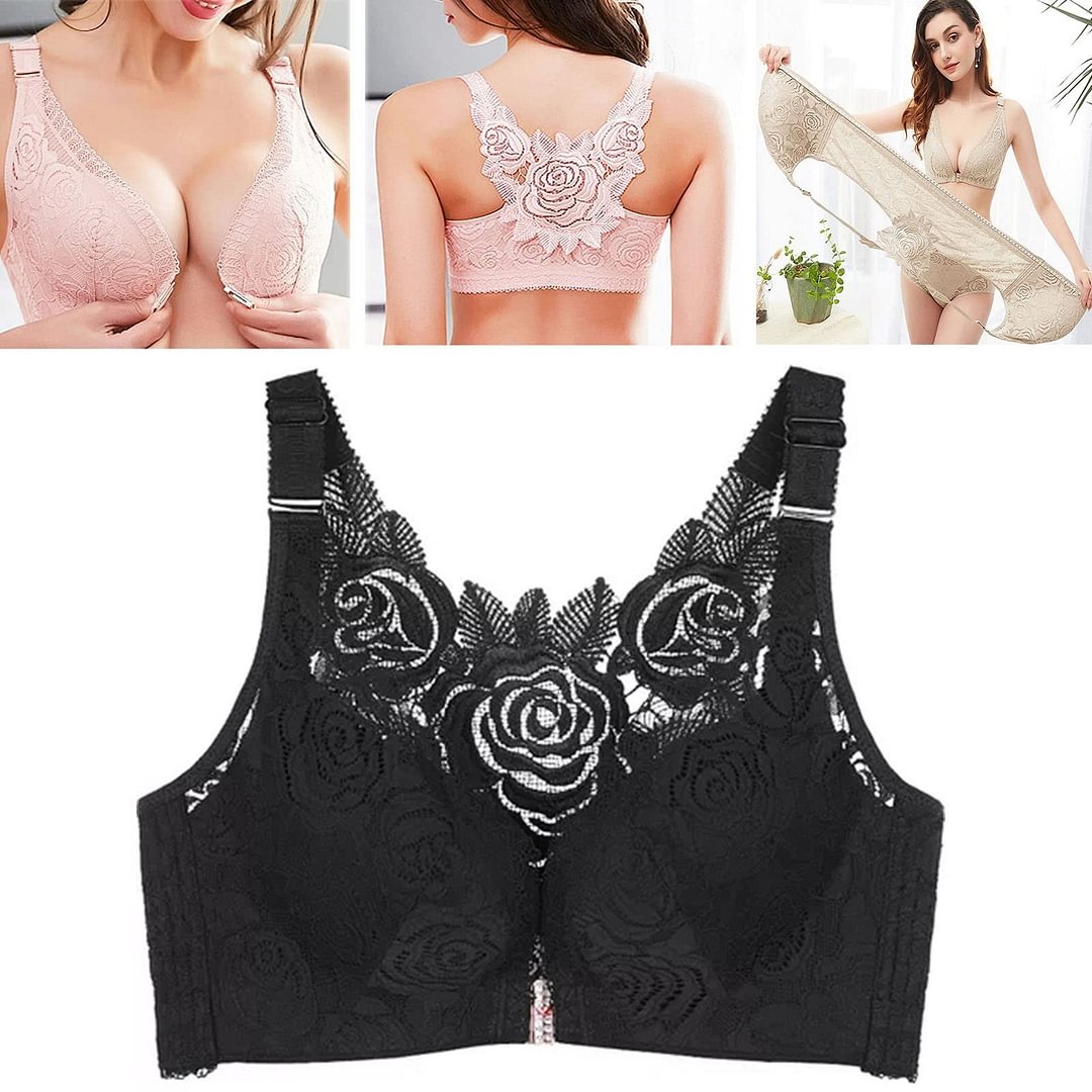 Plus Size Rose Front Closure Lace Comfy Bras(Size runs the same as regular bras)