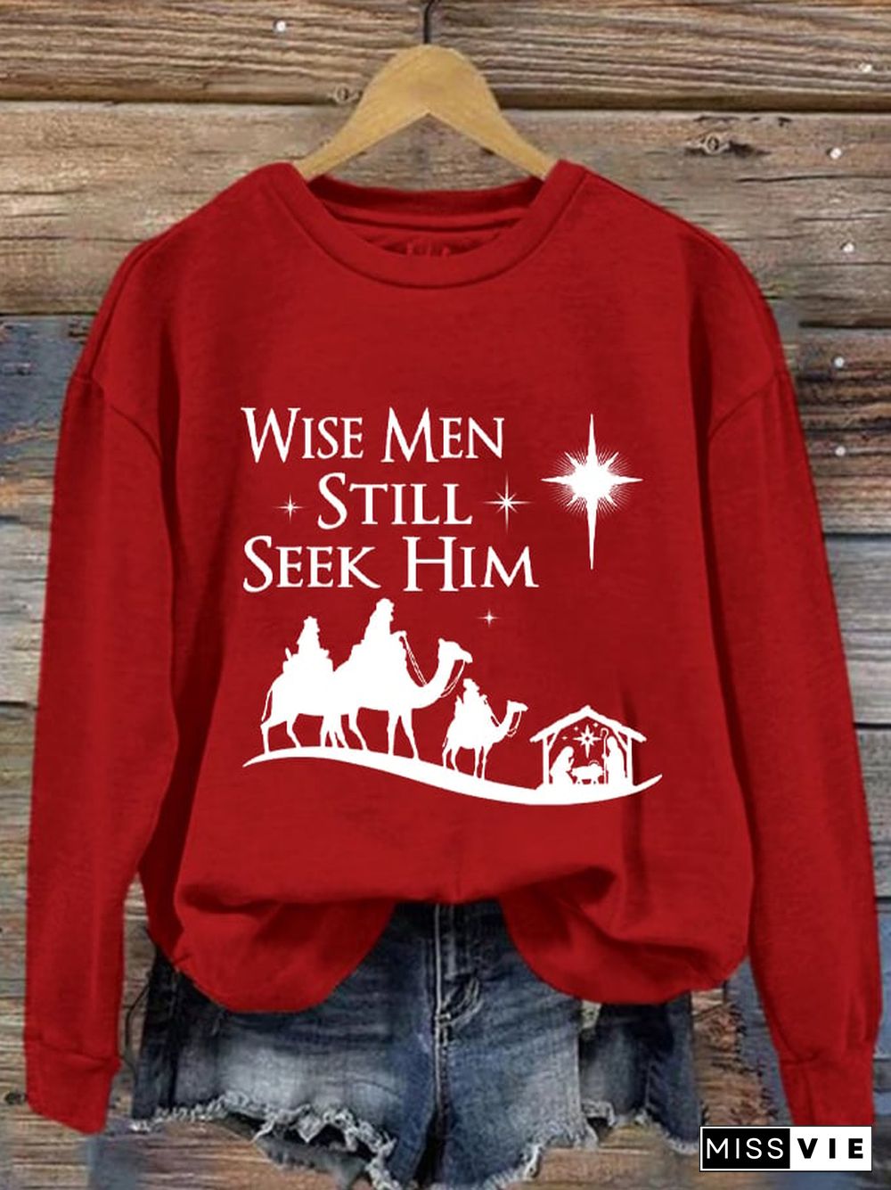Women's Christmas Faith Wise Men Still Seek Him Christian Printed Sweatshirt
