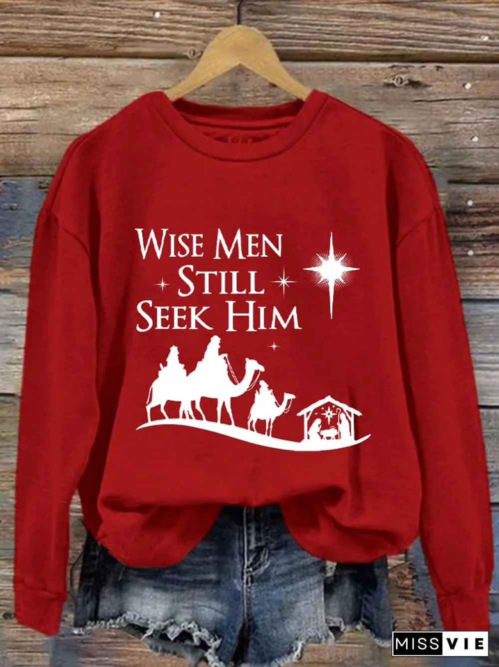 Women's Christmas Faith Wise Men Still Seek Him Christian Printed Sweatshirt
