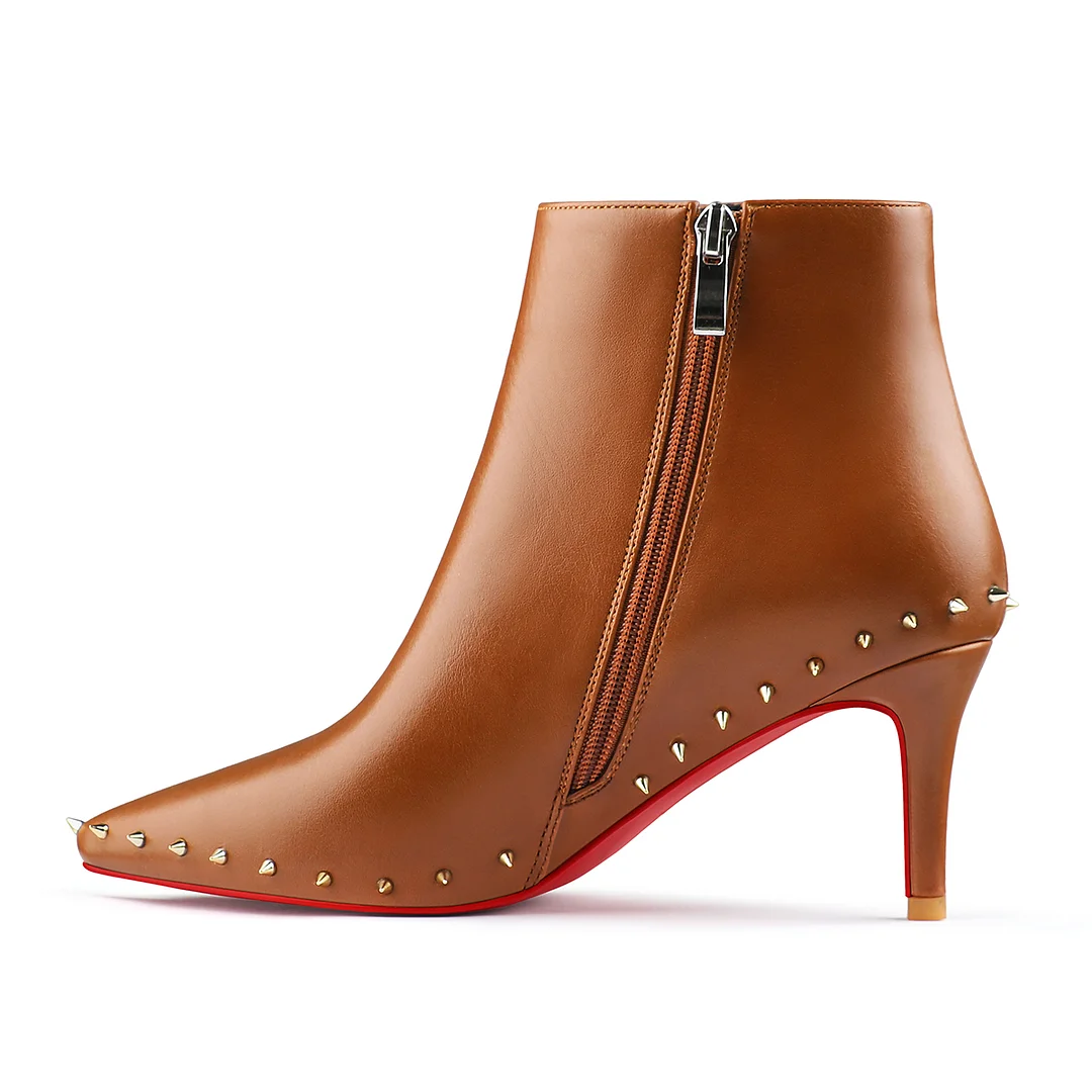 60mm Women's Ankle Rivet Boots Closed Pointed Toe Red Bottoms Stilettos Booties-MERUMOTE