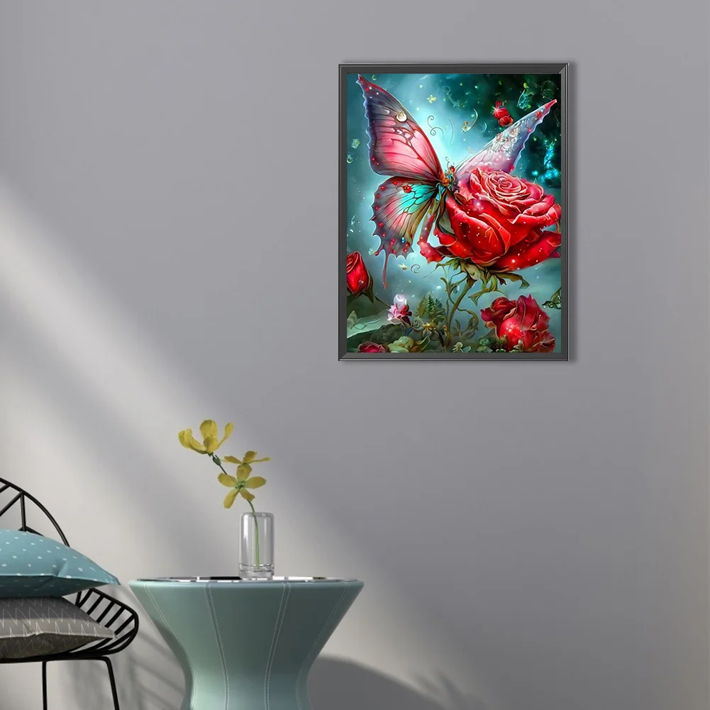 Partial AB Diamond Painting - Full Round Drill - Butterfly Rose(Canvas|45*55cm)