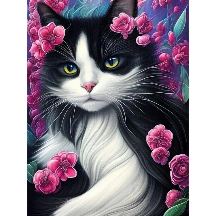 Full Round Drill Diamond Painting - Cat Surrounded By Flowers - 40*50cm