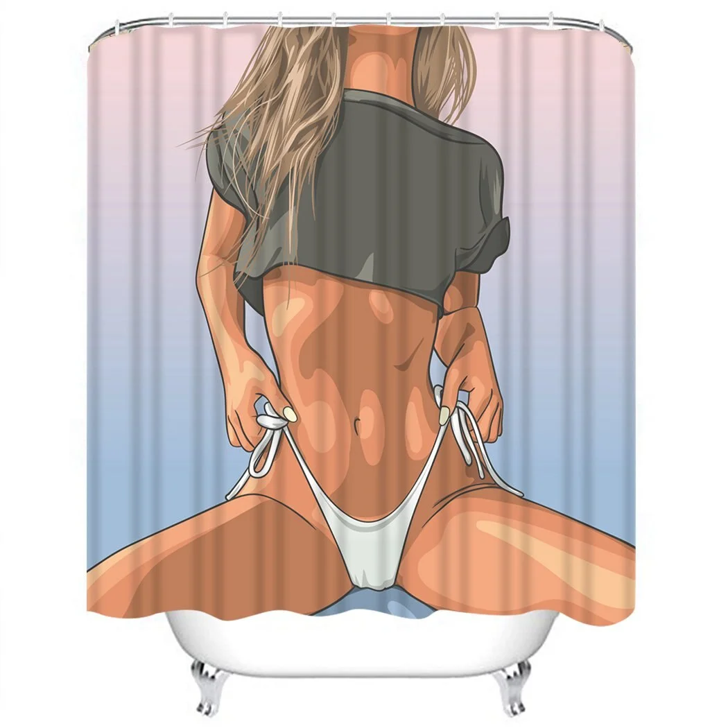 Sexy Girl Shower Curtain Purple Skateboard Shower Curtain Waterproof Fabric For Bathroom Decor Shower Curtains Set With Hooks