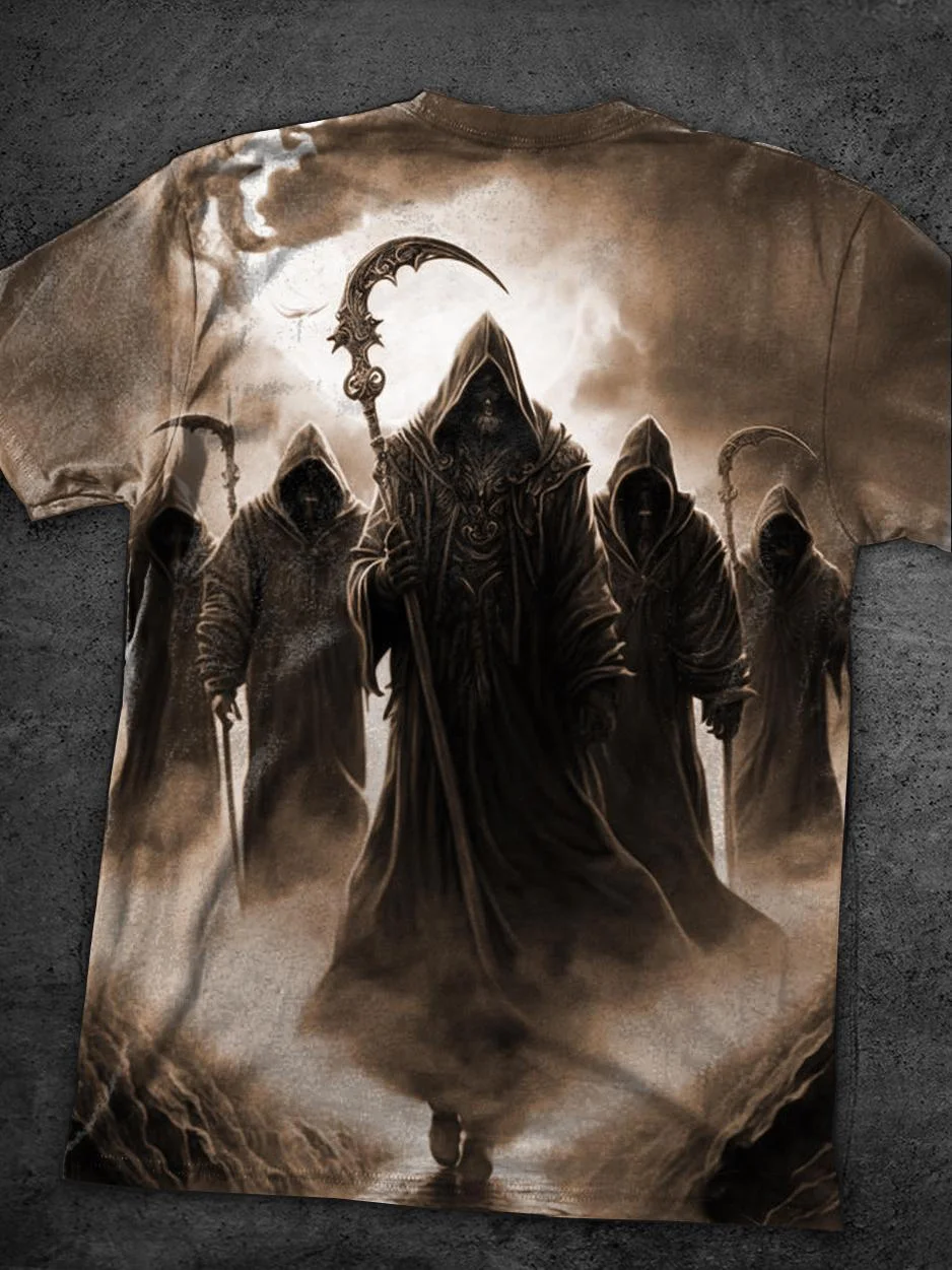 Darkest hour Grim Reaper creative print T-shirt