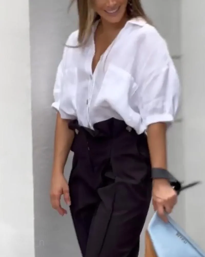 V-Neck Top & Pants Casual Two Piece Set