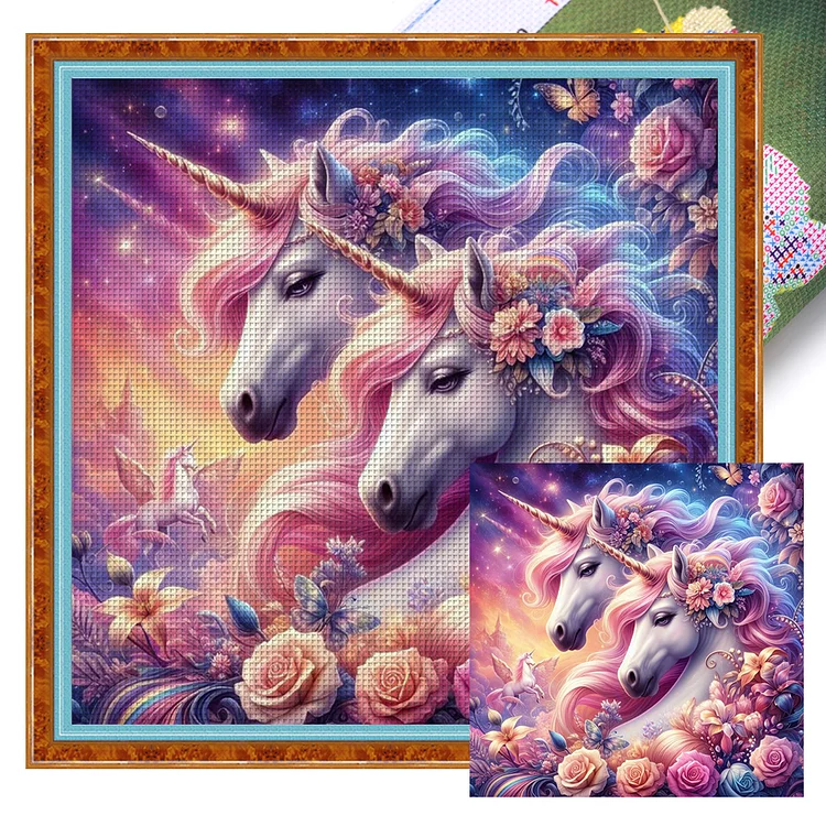 Rose Unicorn - Printed Cross Stitch 18CT 50*50CM