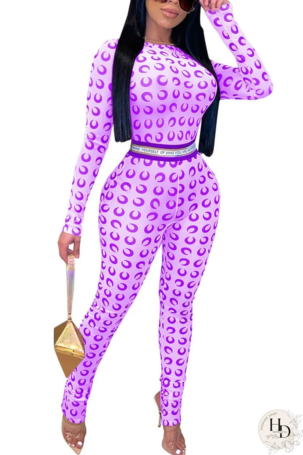 Blue Fashion Sexy Print Long Sleeve O Neck Jumpsuits