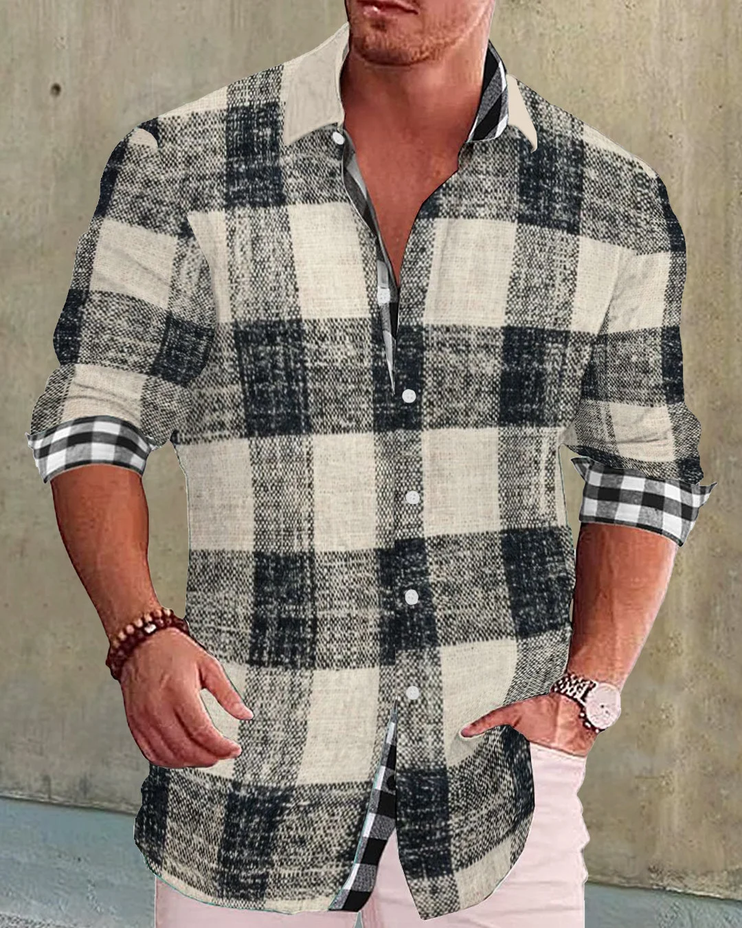 Men's cotton&linen long-sleeved fashion casual shirt  5195