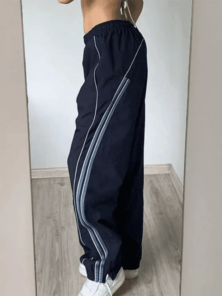 Brownm Vintage Striped Piping Baggy Sweatpants
