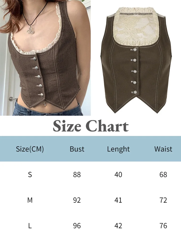 Jacuqeline Y2K Clothes Ruffle Tank Tops Women Button Racerback Fairy Grunge Vest Vintage Crop Tops Harajuku Gothic Preppy Corset