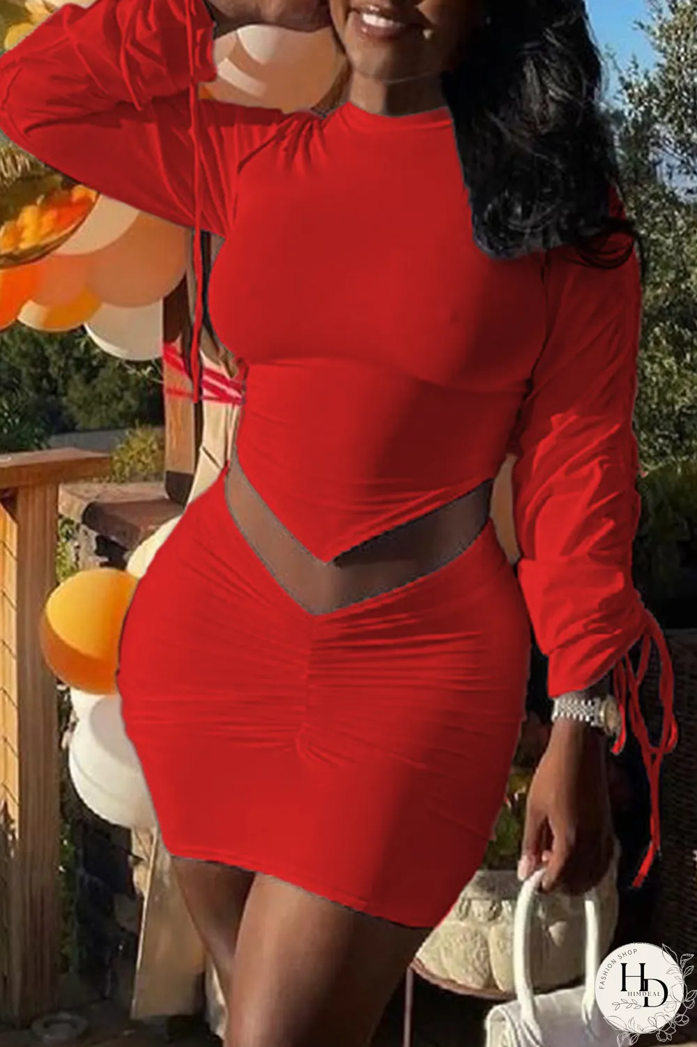 Burgundy Sexy Solid Split Joint Half A Turtleneck Long Sleeve Two Pieces