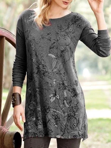 Women Long Sleeve Scoop Neck Printed Tops