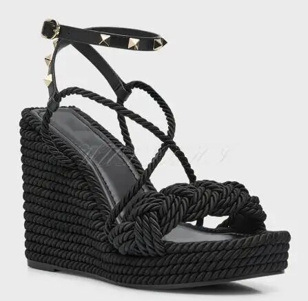 VCSHOES Girls Multi Color Cross Strap Rivet Studded Espadrille Wedge Slingback Sandals Women Open Toe Platform High Heel Beach Shoes