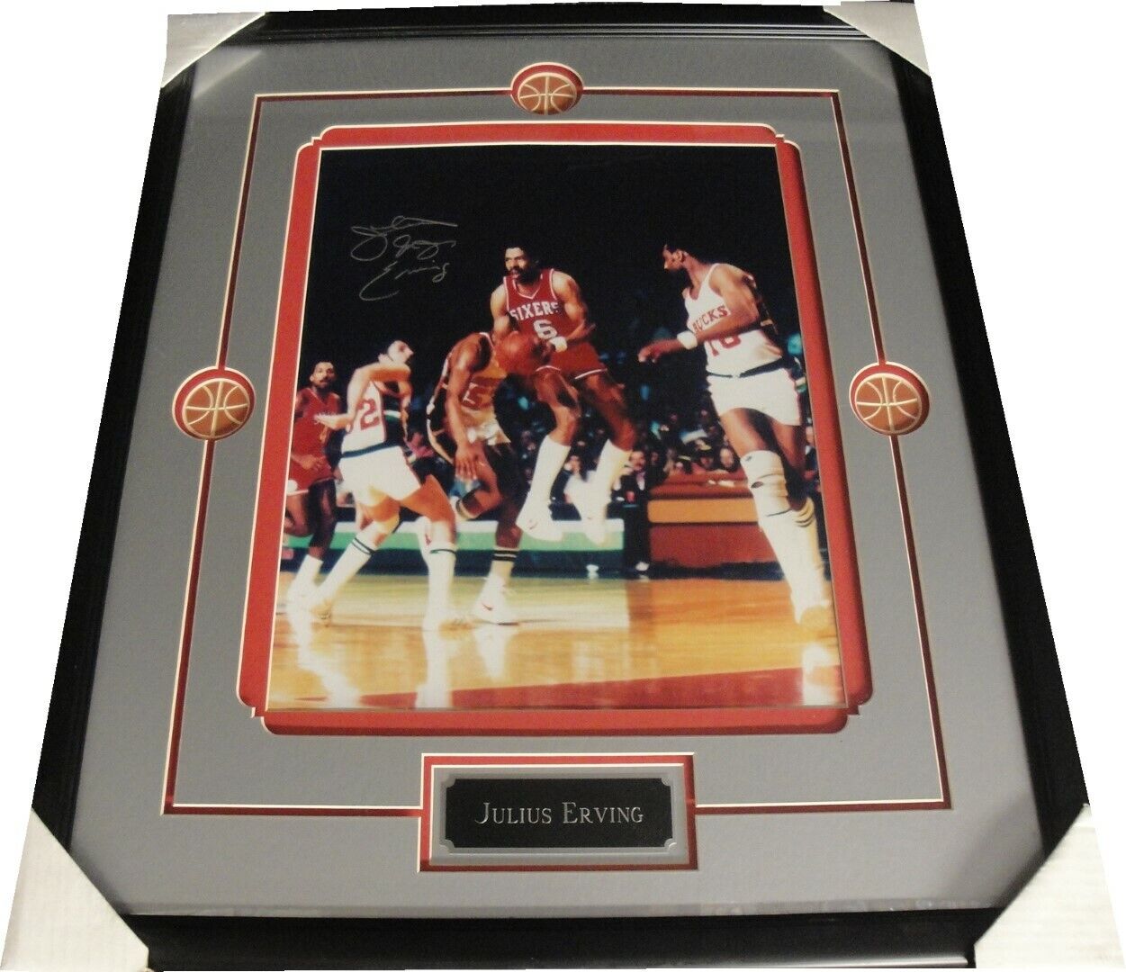 Julius Dr J Erving Hand Signed Auto Custom Framed 16x20 Photo Poster painting Philadelphia 76ers