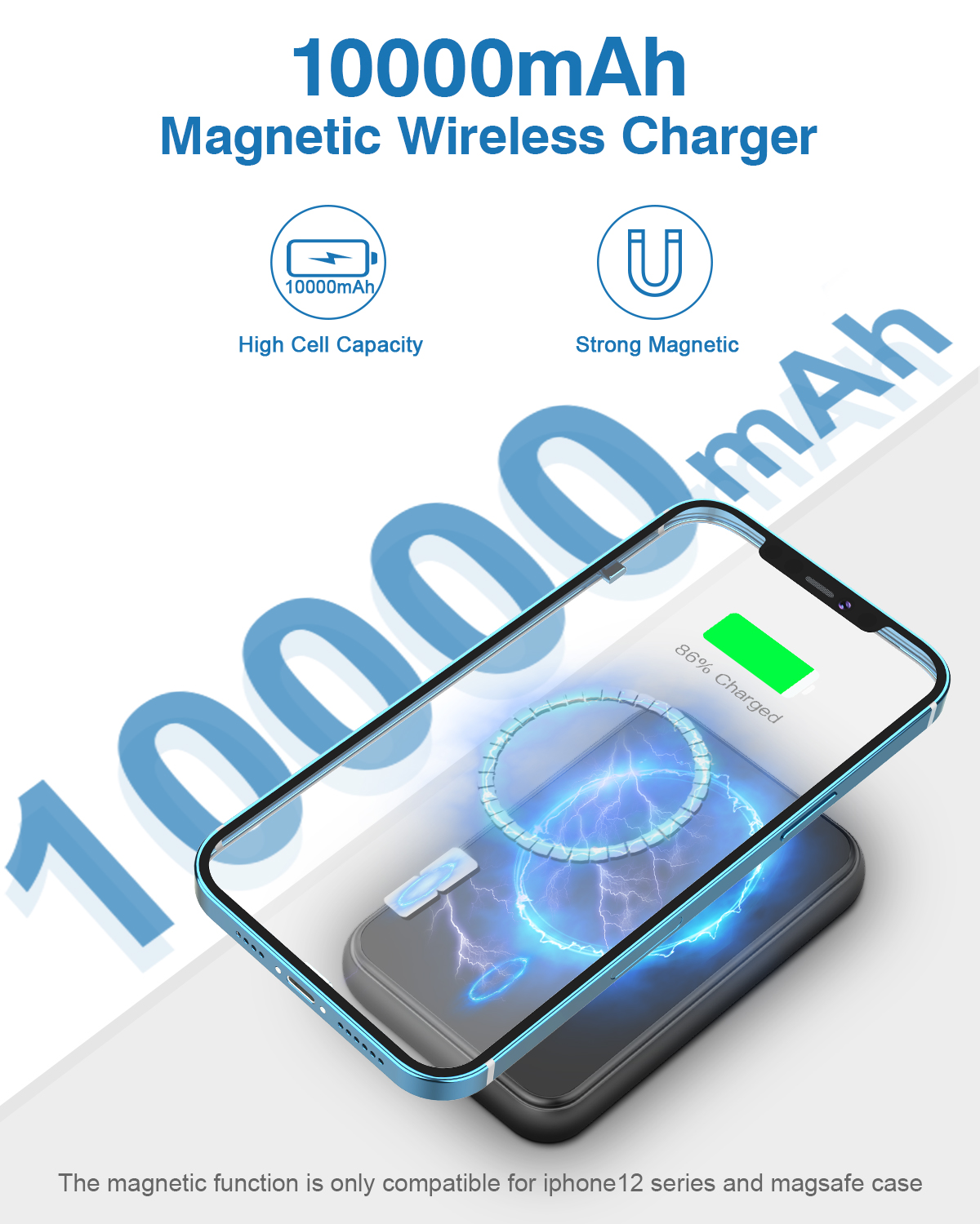 WAITIEE Magnetic Power Bank, 10000mAh Power Bank with USB-C Cable, Fast  Magnetic Wireless Portable Charger for iPhone 12/12 Pro/12 Pro Max/12 Mini