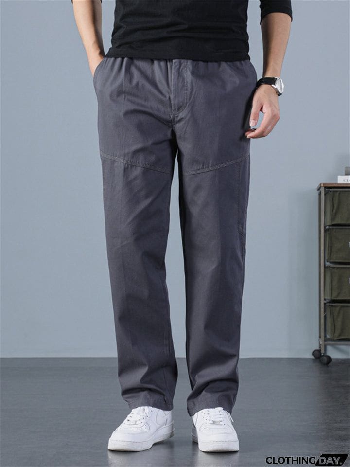 Sporty Hard-wearing Plus Size Men's Plain Cargo Pants