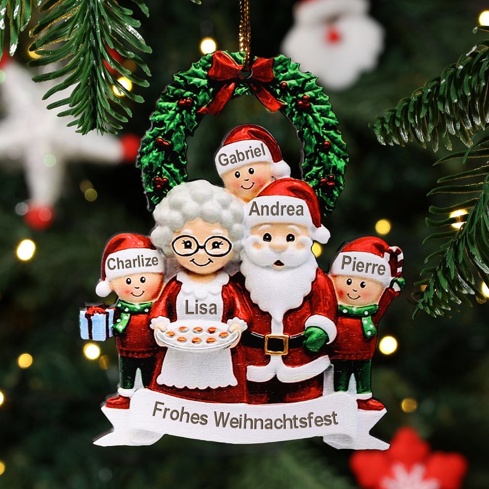Holz Weihnachtsornament-Personalisierte Text 5 Namen von Großeltern mit Kindern Ornament  Kettenmachen