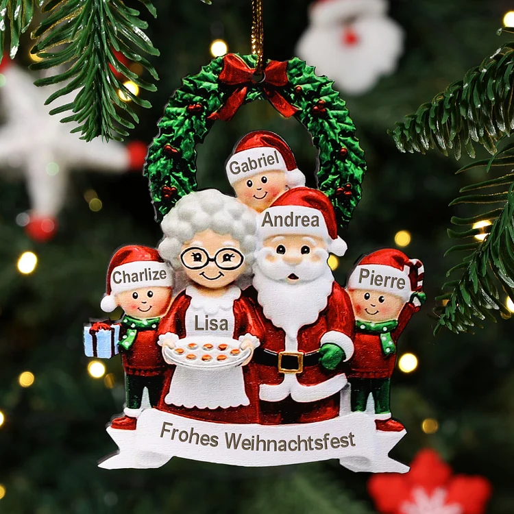 Holz Weihnachtsornament-Personalisierte 5 Namen & Text von Großeltern mit Kindern Ornament