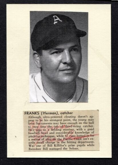 HERMAN FRANKS-GIANTS AND ATHLETICS 3.5 X 5.5 AUTOGRAP W/Photo Poster painting (d.2007)