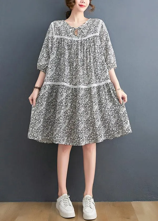 Boho Print O-Neck Short Sleeve Maxi Summer Cotton Dress