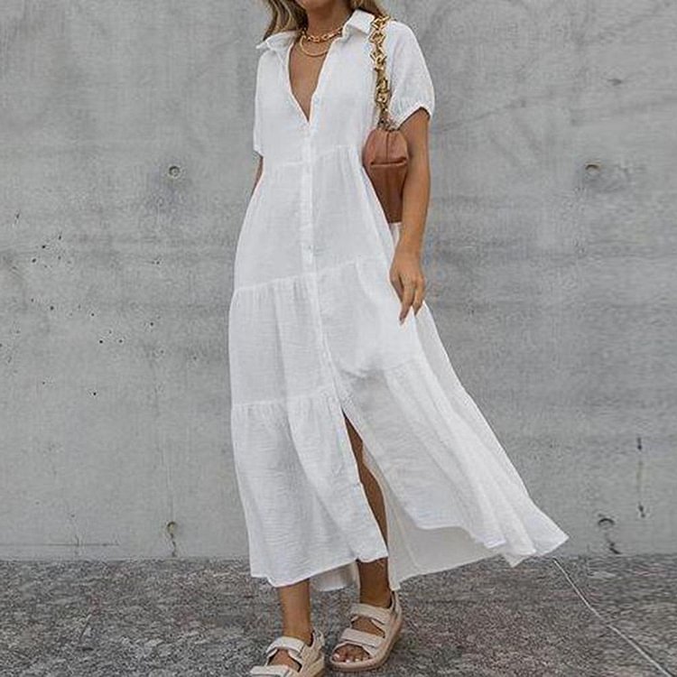 Classy Plain Short Sleeve Maxi Dress