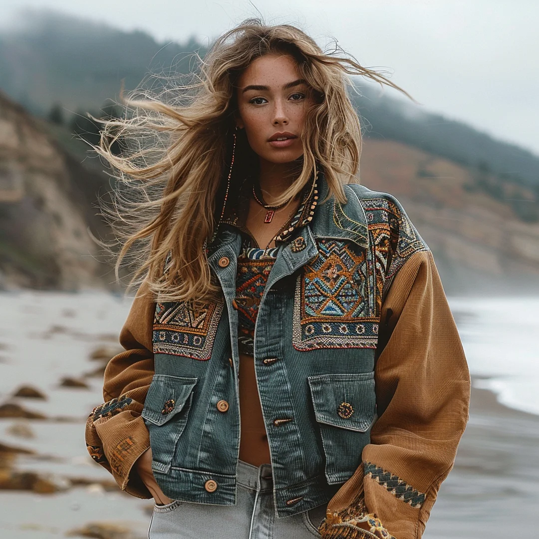 Women's Color Block Vintage Resort Print Jacket