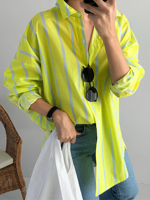 Striped Long Sleeve Loose Slimming Shirt